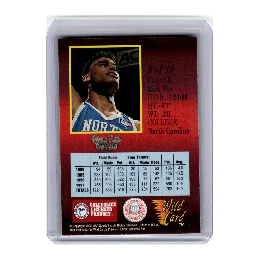 1991 Wild Card Red Hot Rookies Rick Fox North Carolina Tar Heels #9