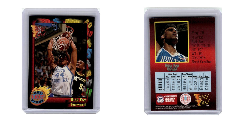 1991 Wild Card Red Hot Rookies Rick Fox North Carolina Tar Heels #9