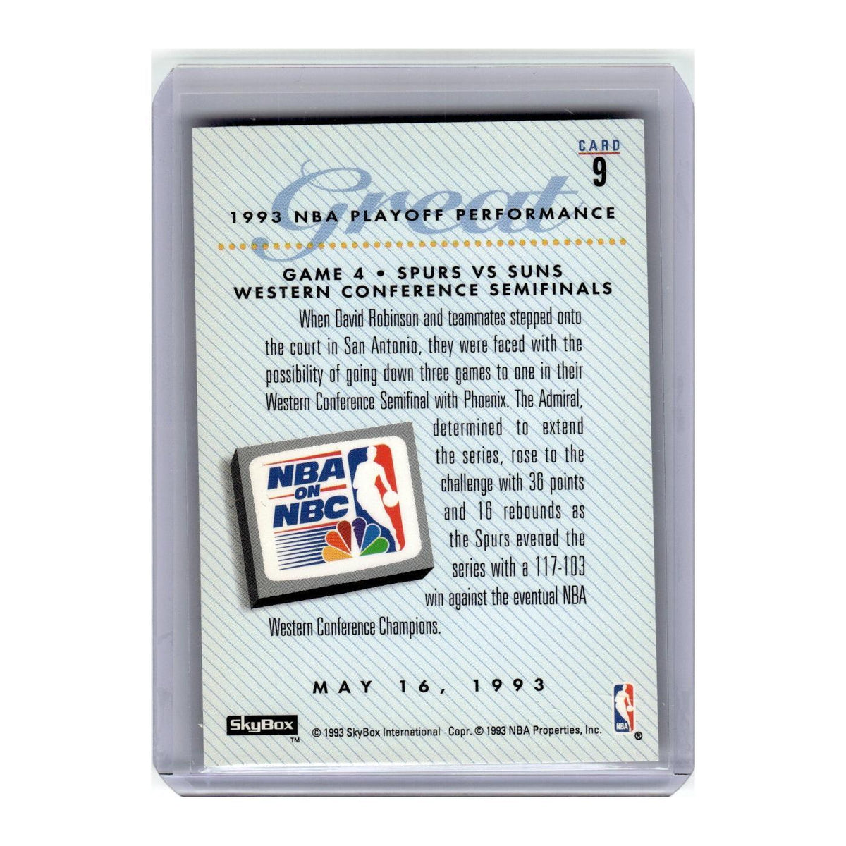 1993 SkyBox Premium David Robinson Spurs #9