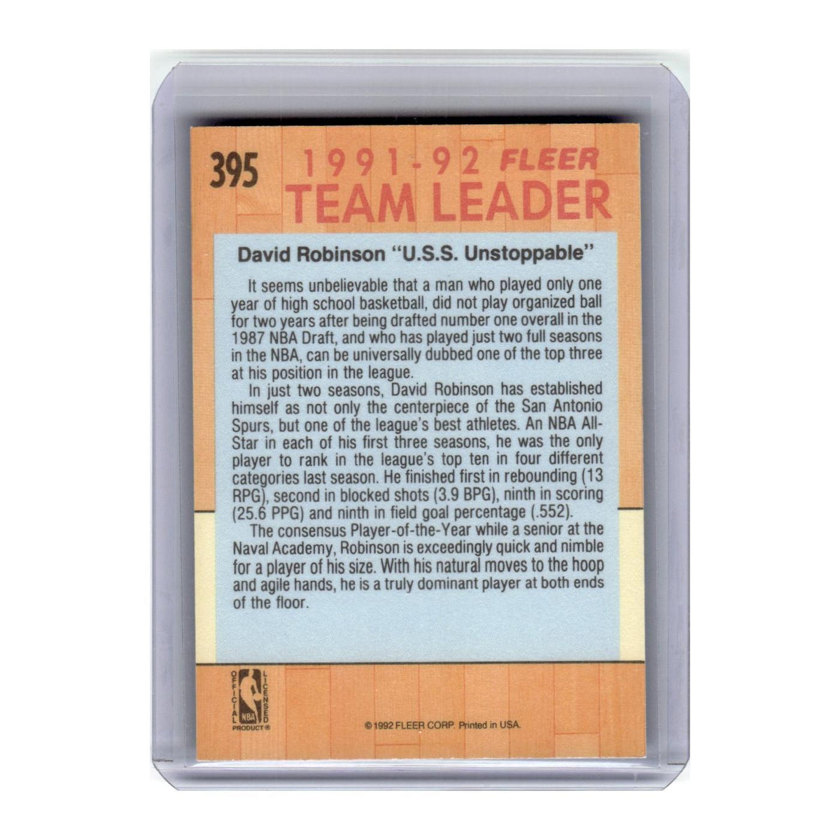 1991 Fleer David Robinson Spurs #395