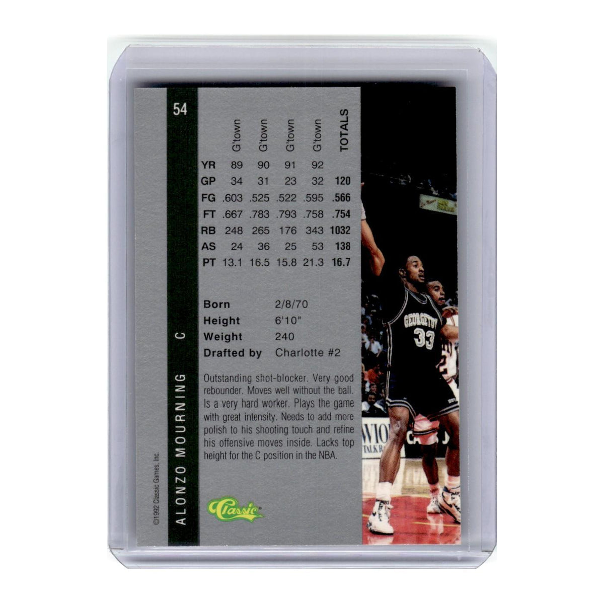 1992 Classic Draft Alonzo Mourning #54