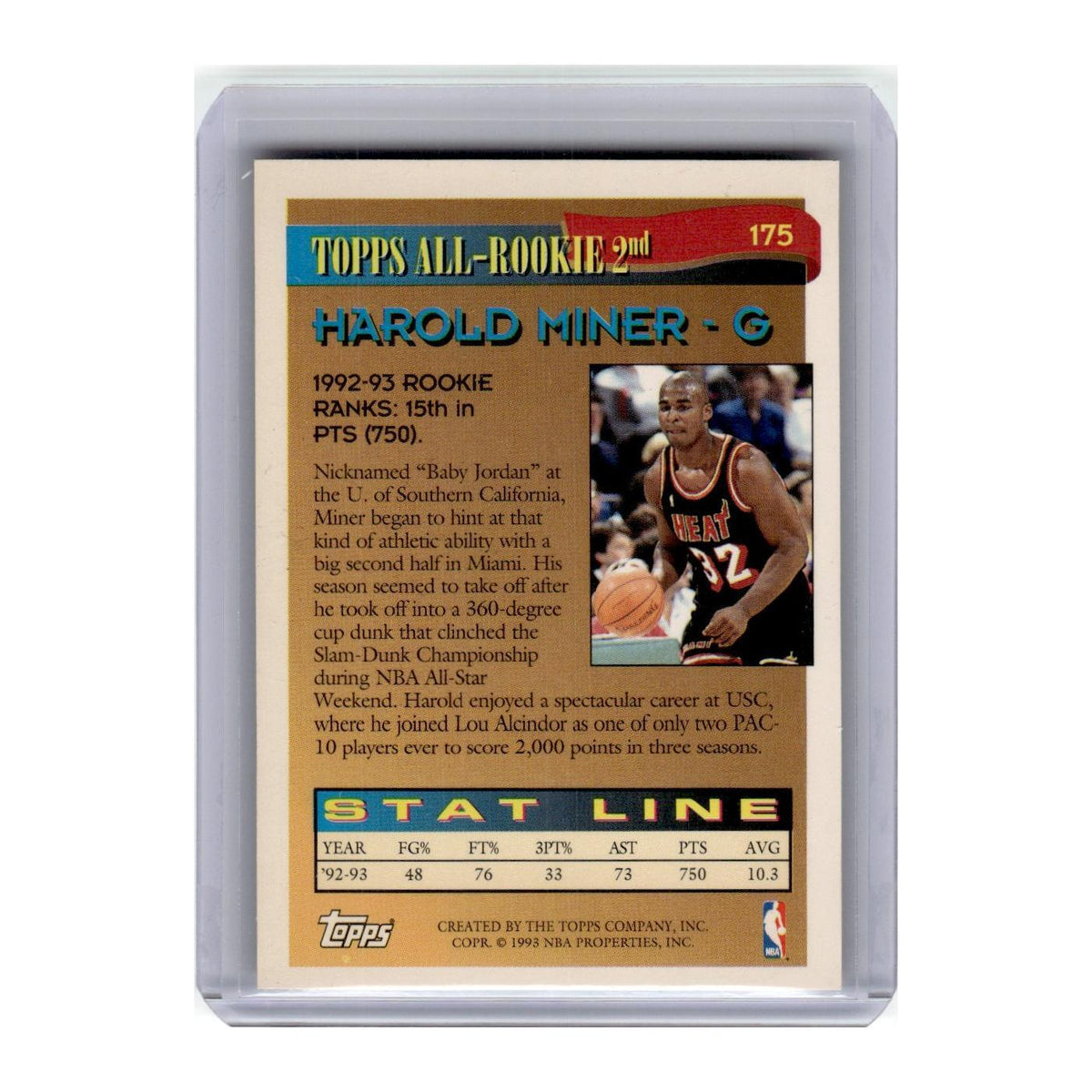 1993 Topps Harold Miner Heat #175