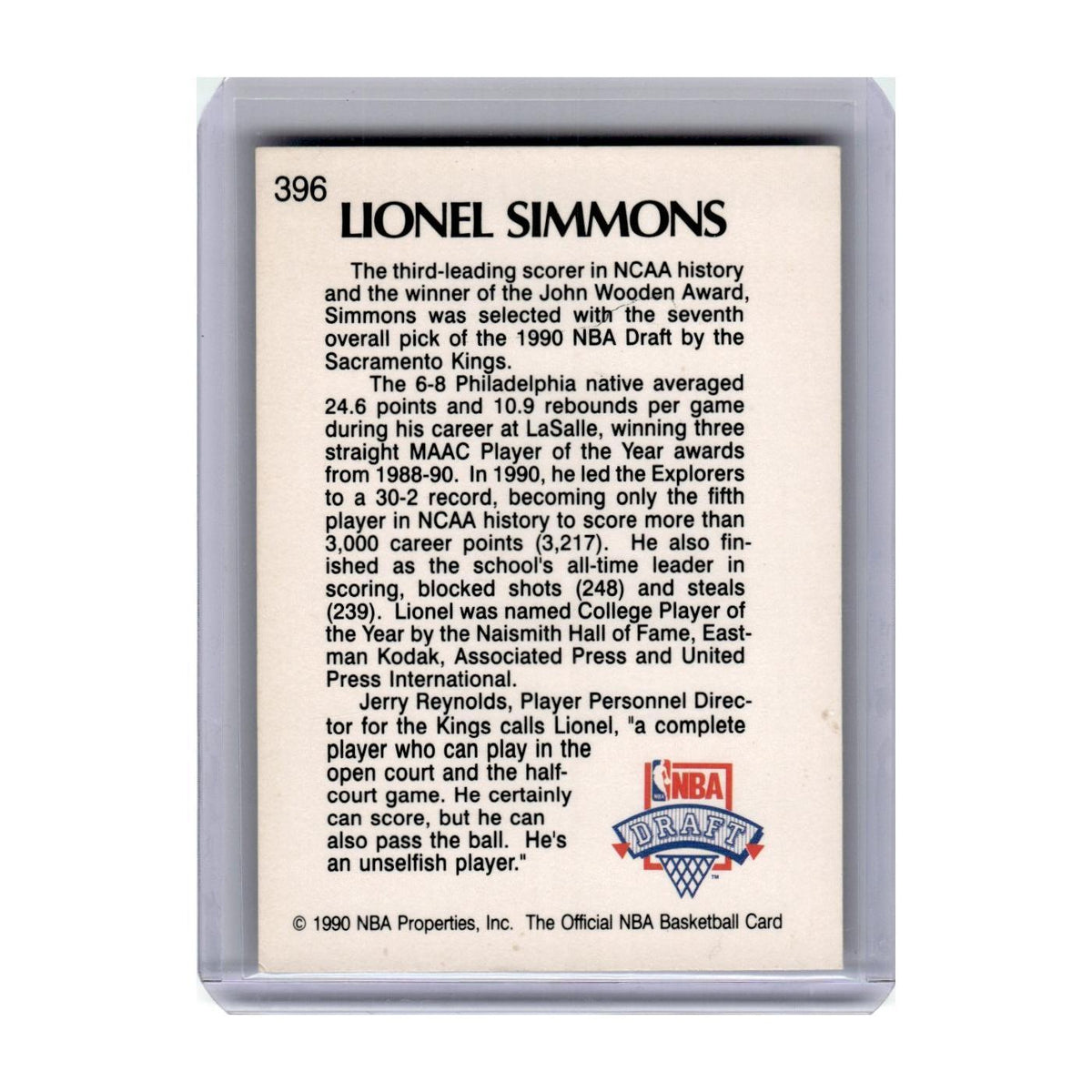 1990 Hoops Lionel Simmons RC Kings #396