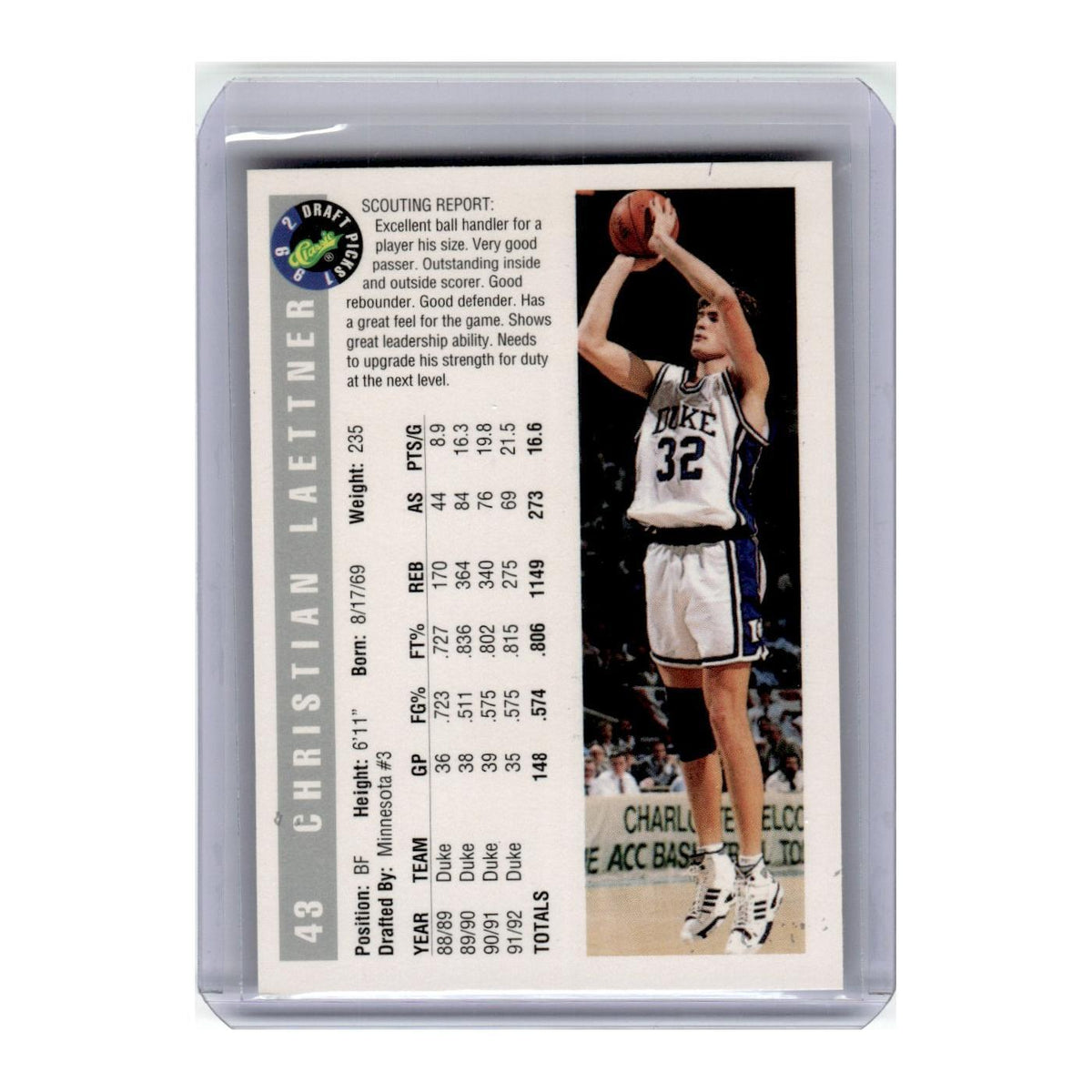 1992 Classic Draft Christian Laettner #43