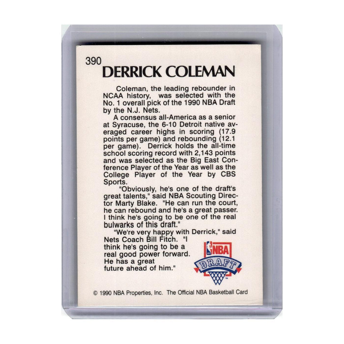 1990 Hoops Derrick Coleman RC Nets #390