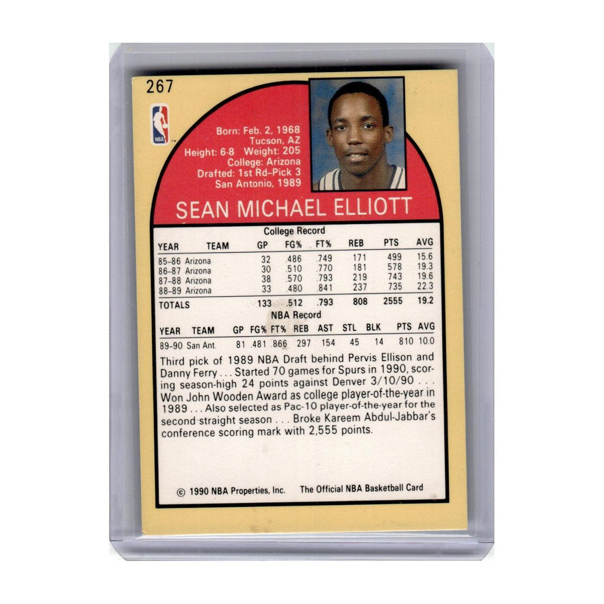 1990 Hoops Sean Elliott RC Spurs #267