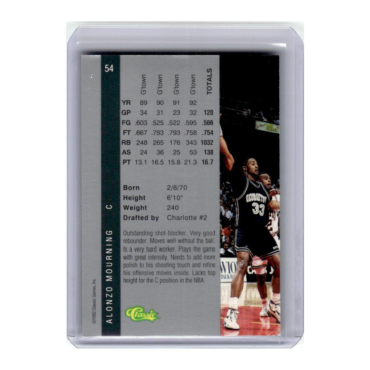 1992 Classic Draft Alonzo Mourning #54