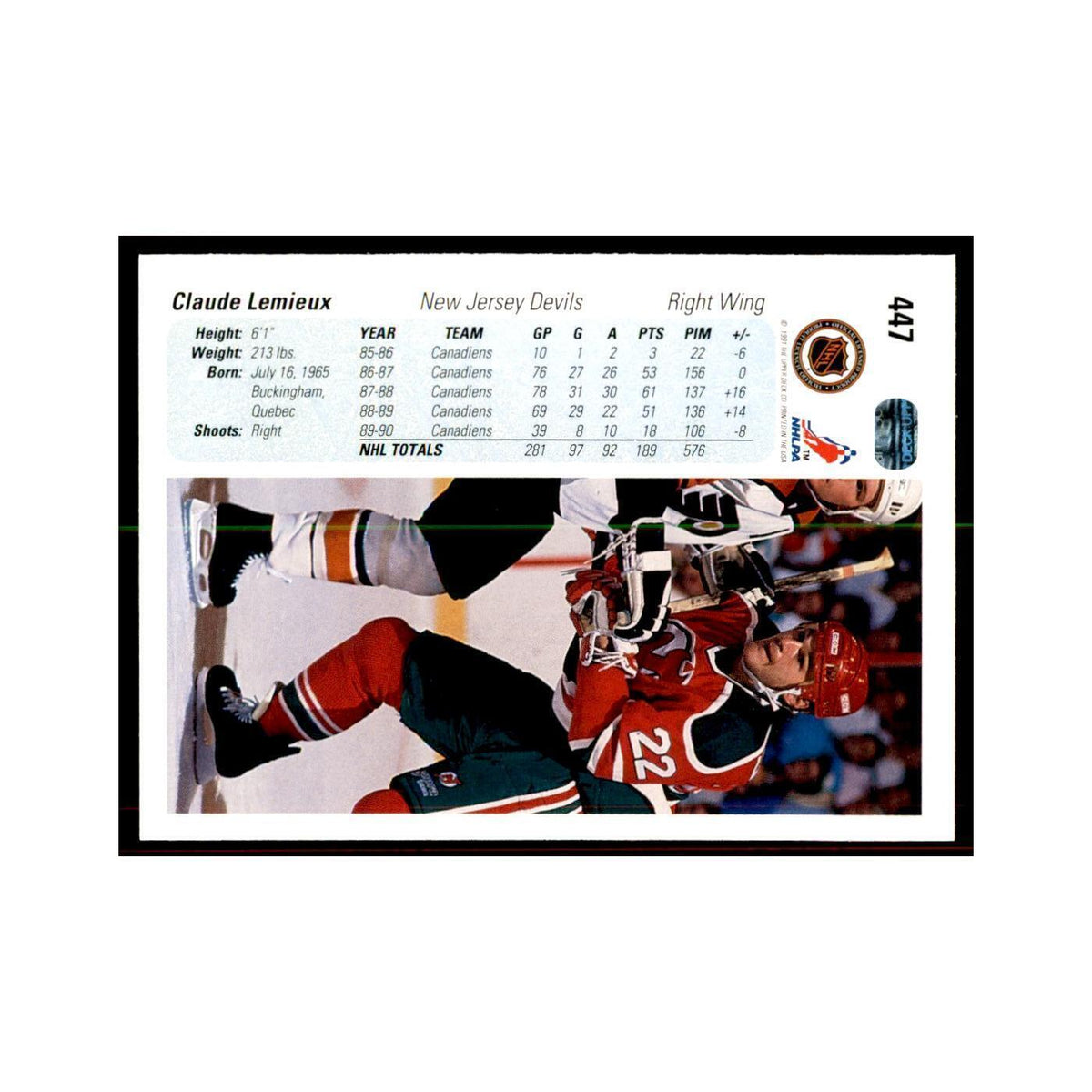 1990 Upper Deck Claude Lemieux Hockey Cards #447