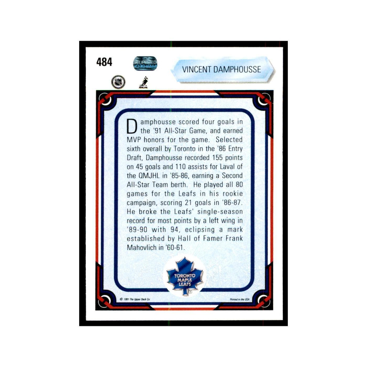 1990 Upper Deck Randy Velischek Hockey Cards #484