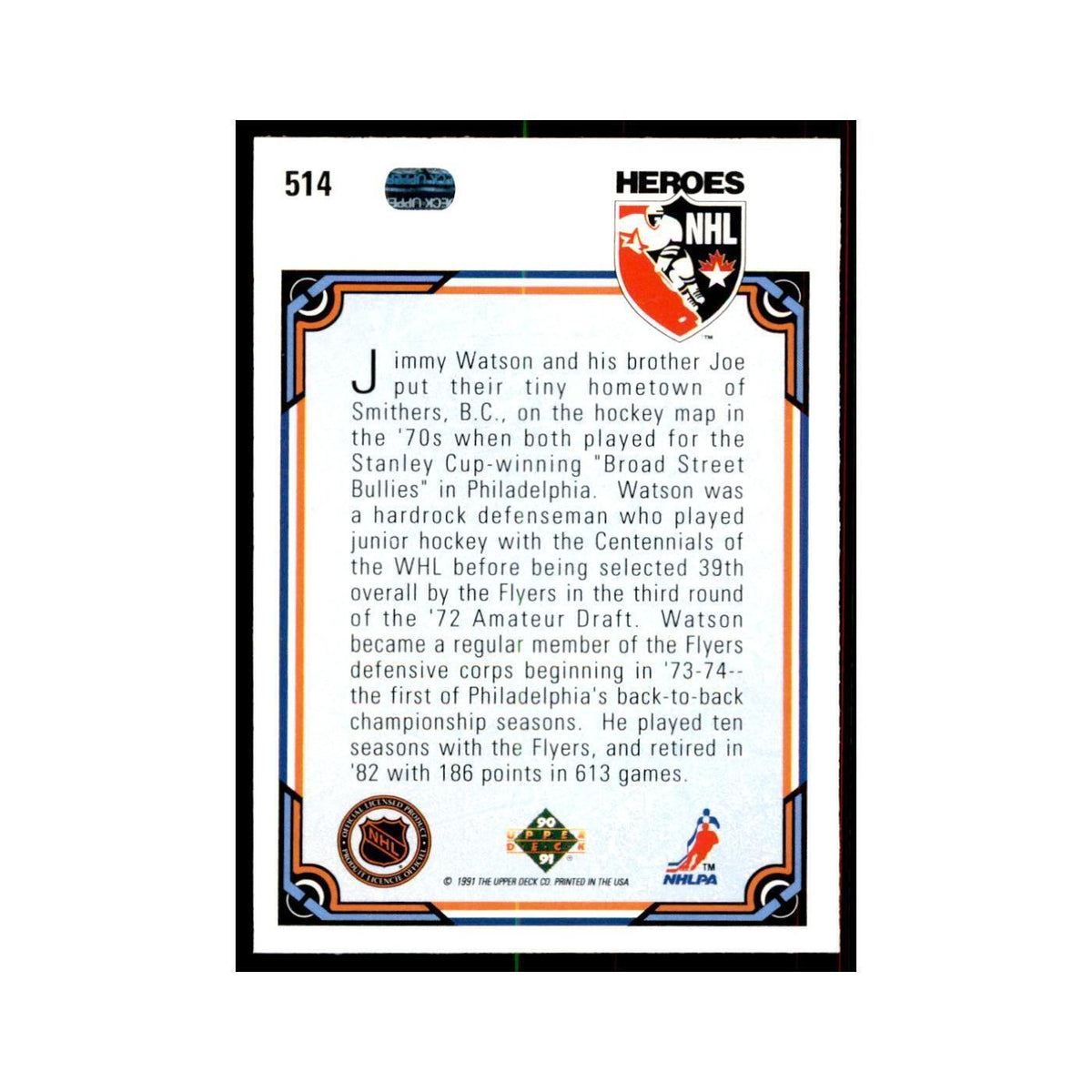 1990 Upper Deck Jimmy Watson Hockey Cards #514
