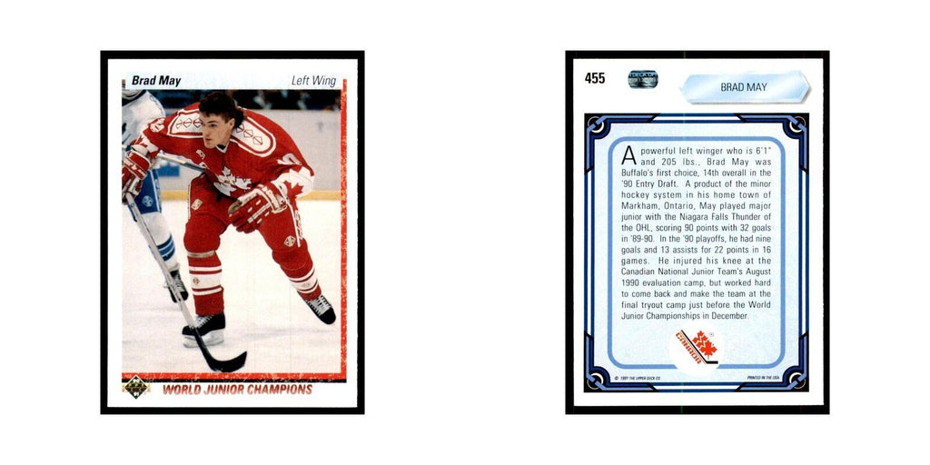 1990 Upper Deck Brad May Hockey Cards #455