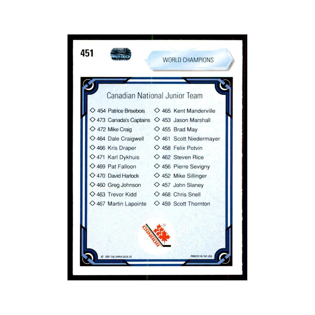1990 Upper Deck Canadian National Jr Team Hockey Cards #451