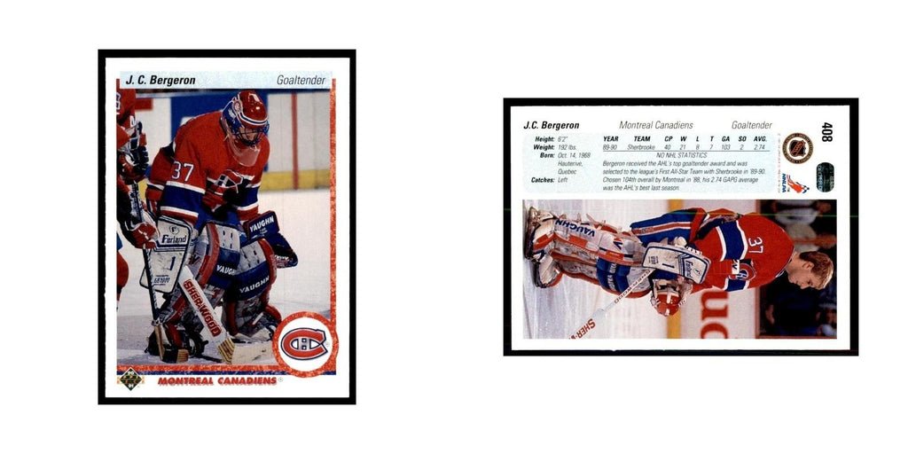 1990 Upper Deck J. C. Bergeron Hockey Cards #408