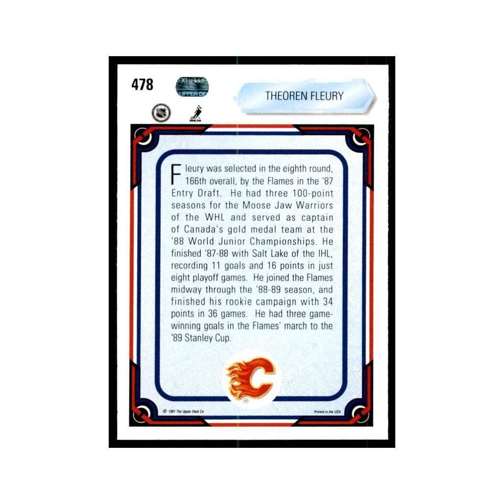 1990 Upper Deck Theoren Fleury Hockey Cards #478
