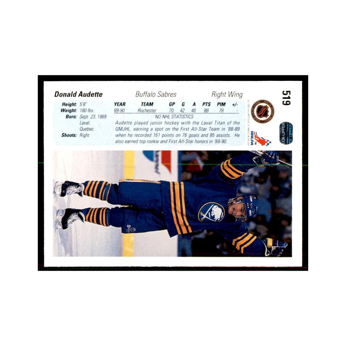 1990 Upper Deck Donald Audette Hockey Cards #519