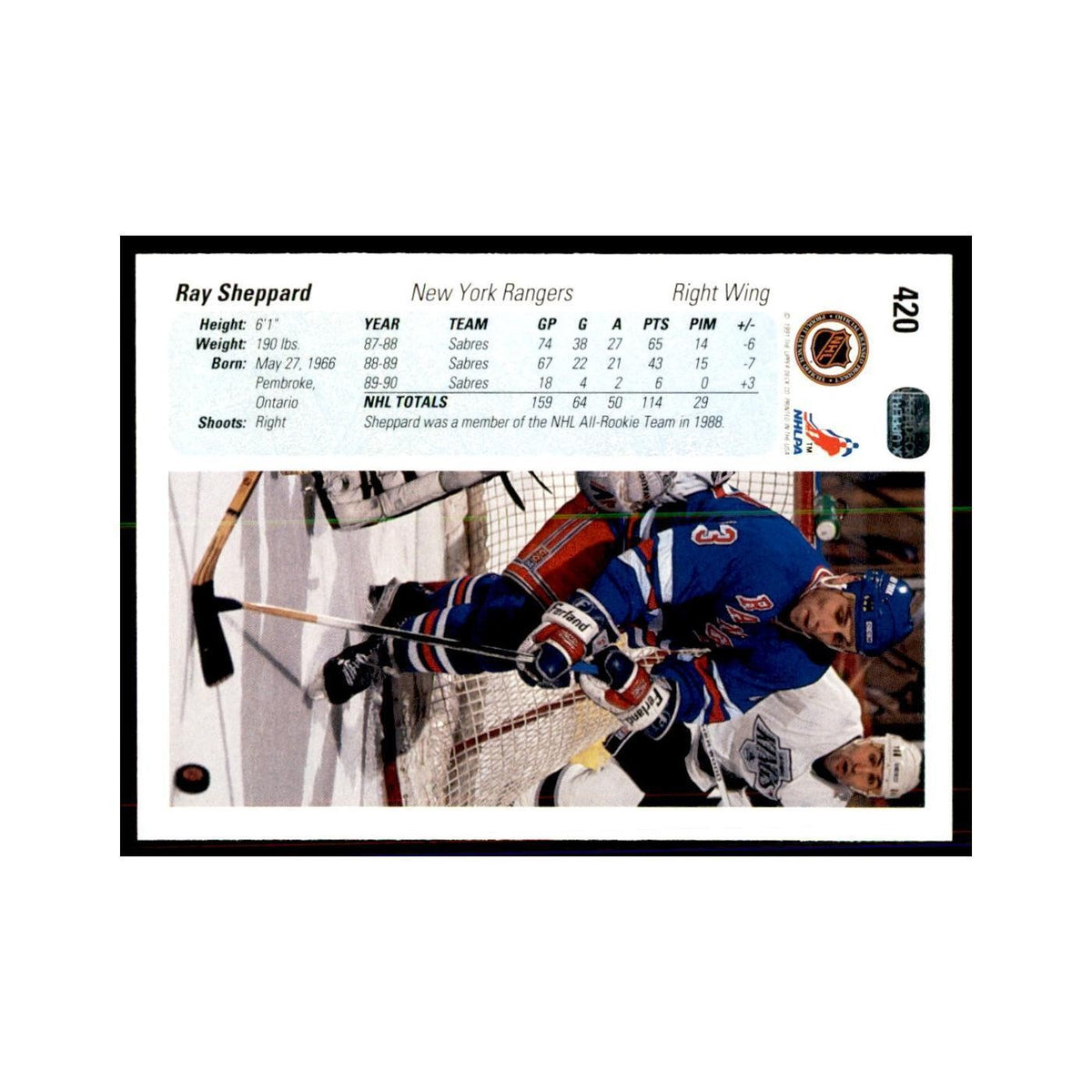1990 Upper Deck Ray Sheppard Hockey Cards #420