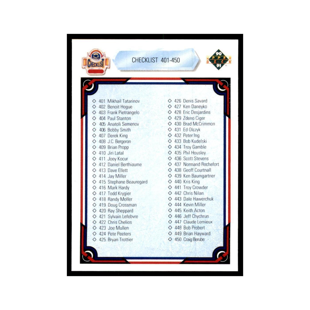 1990 Upper Deck Checklist 401-450 Hockey Cards #500
