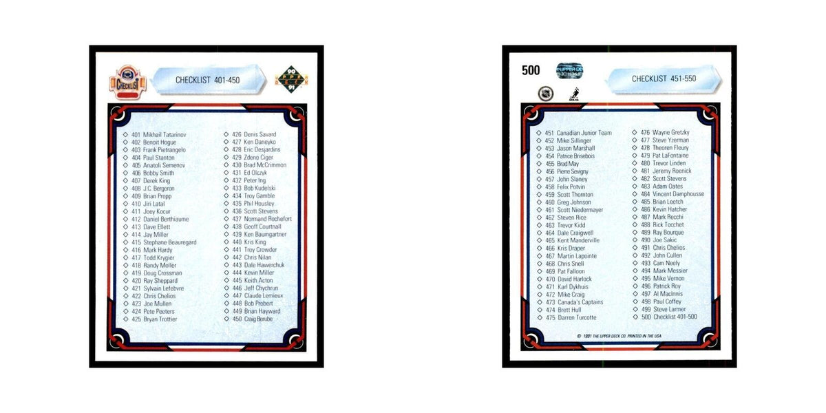 1990 Upper Deck Checklist 401-450 Hockey Cards #500