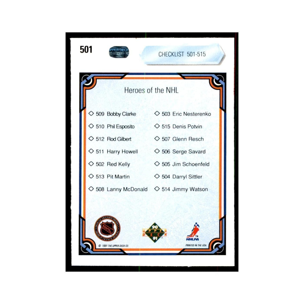 1990 Upper Deck Checklist 501-515 Hockey Cards #501