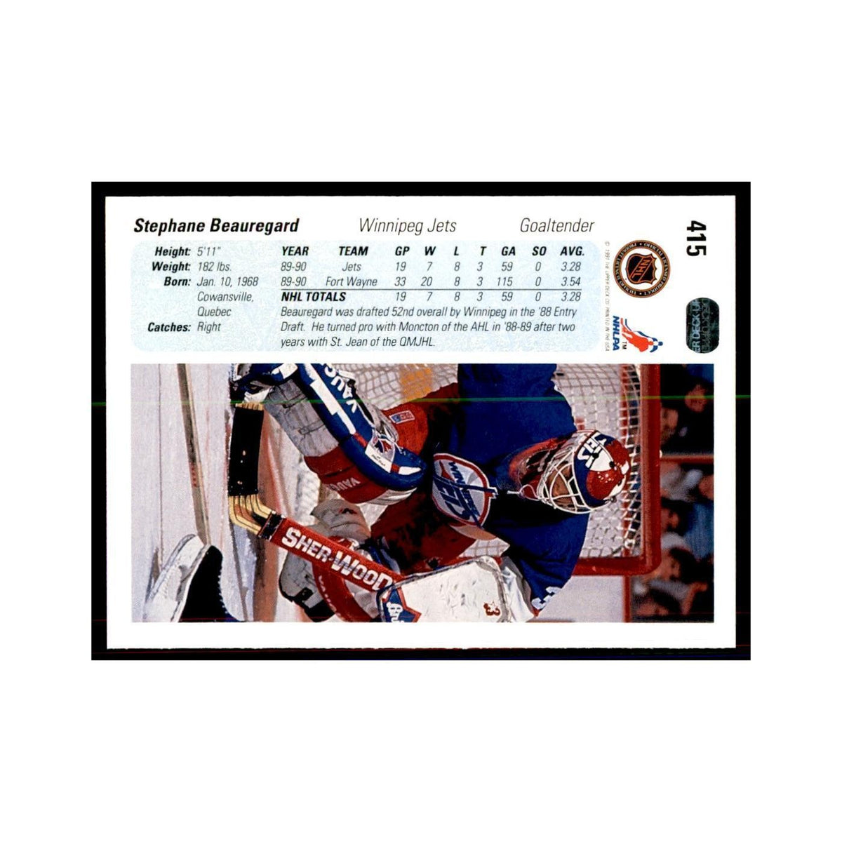 1990 Upper Deck Sephane Beauregard Hockey Cards #415