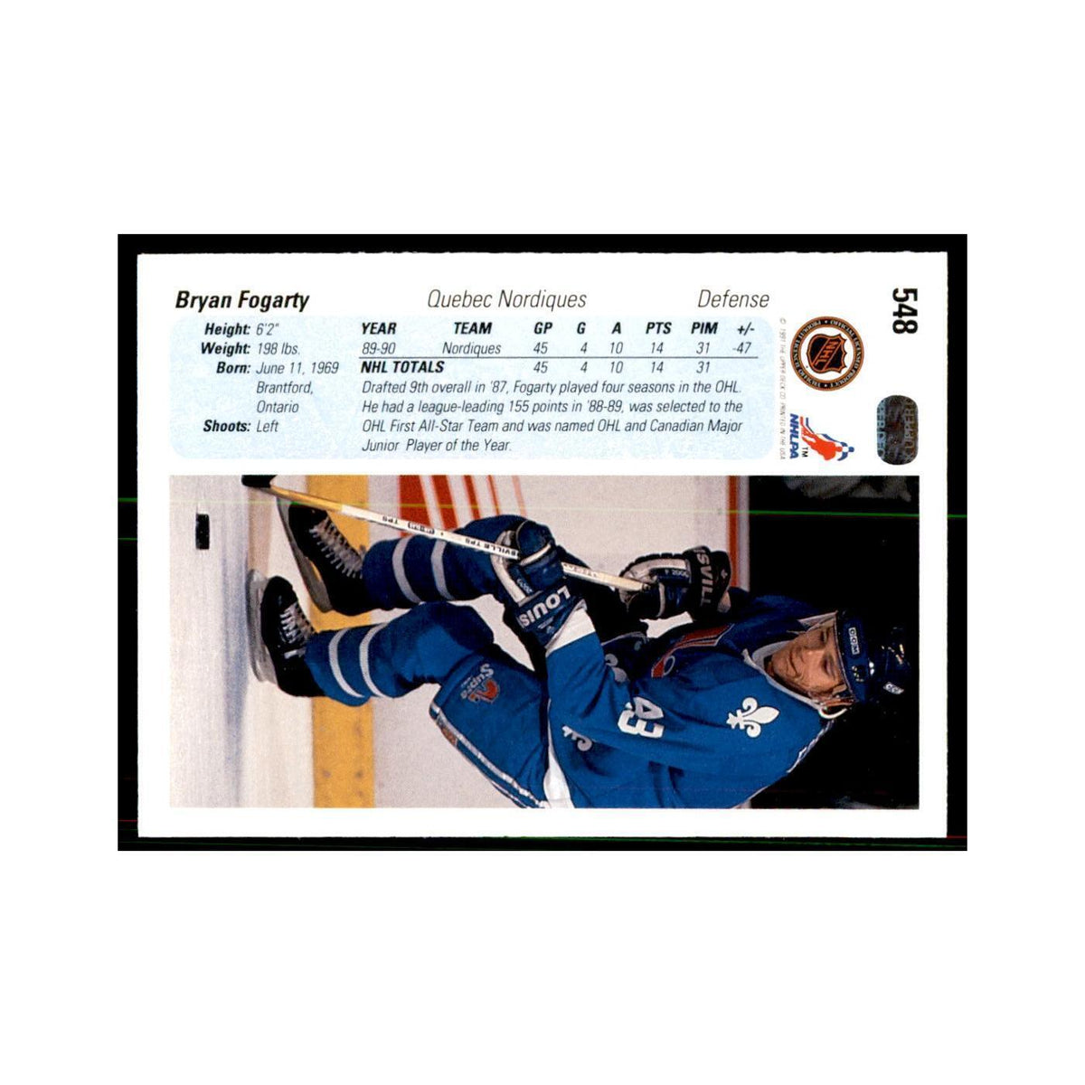 1990 Upper Deck Bryan Fogarty Hockey Cards #548