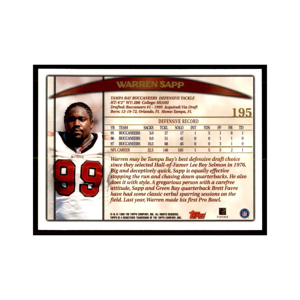 1998 Topps Warren Sapp Buccaneers #195