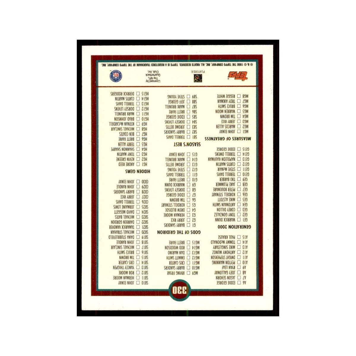 1998 Topps Checklist Auto #330