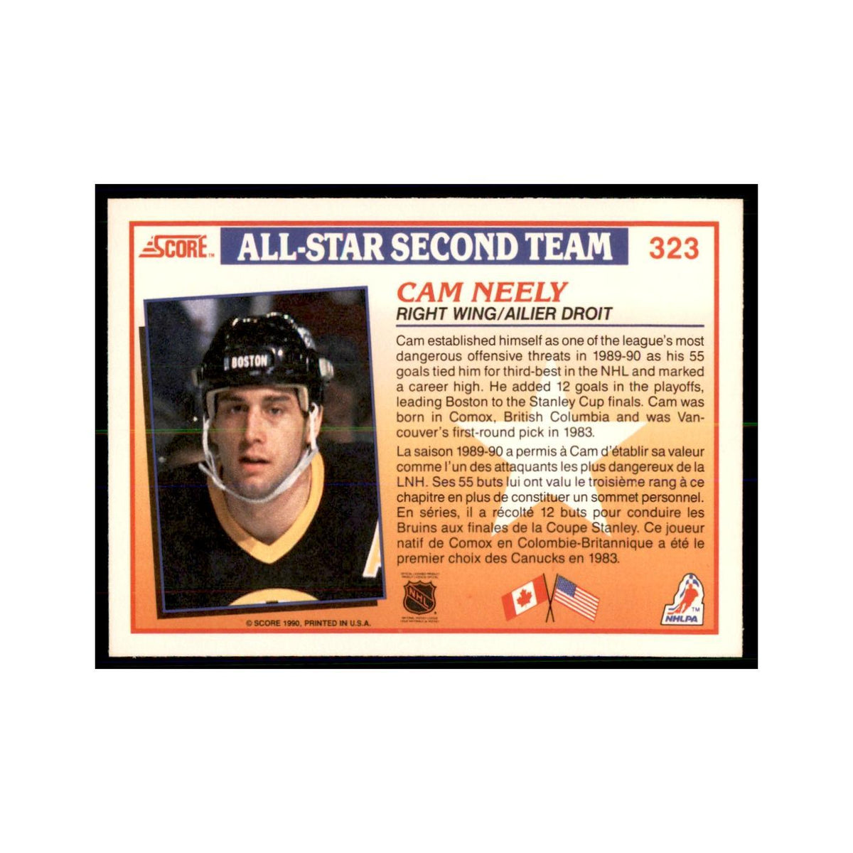 1990 Score Canadian Cam Neely Hockey Cards #323
