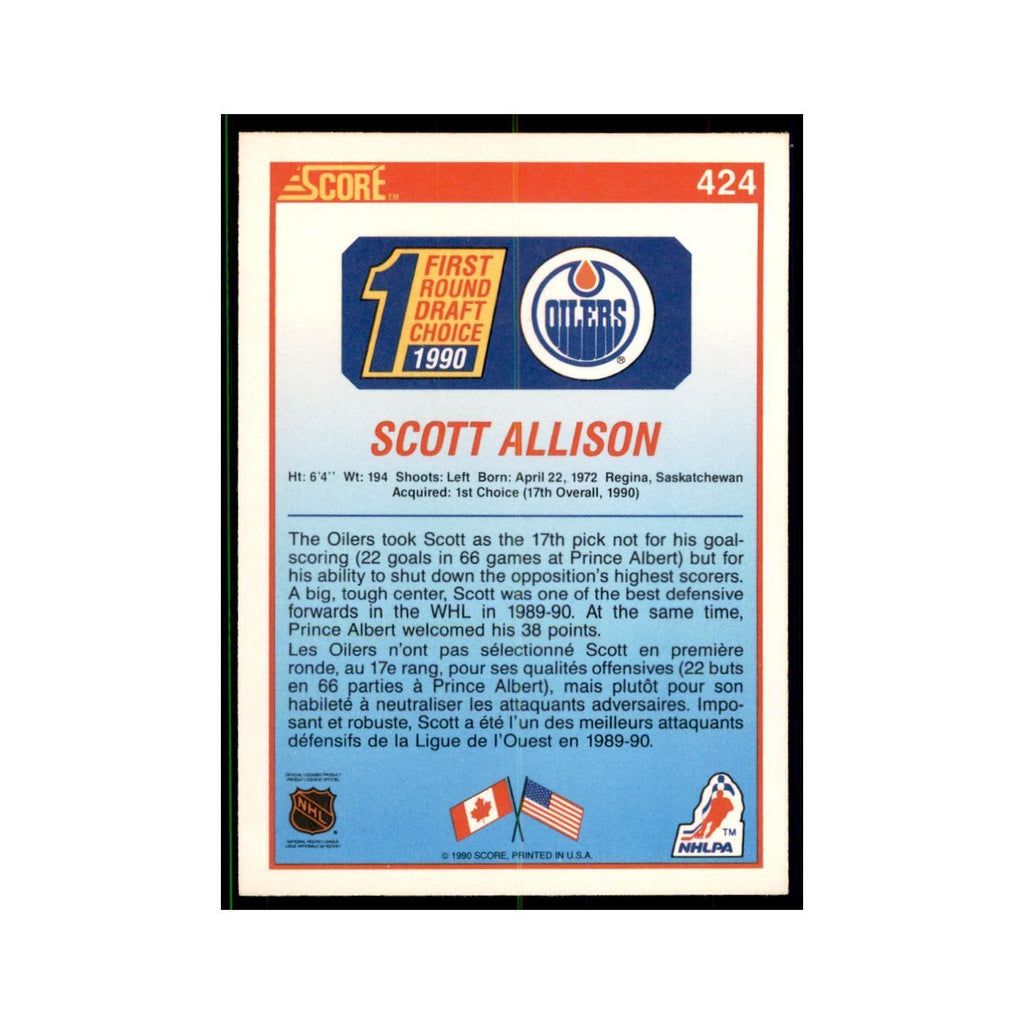 1990 Score Canadian Scott Allison Hockey Cards #424