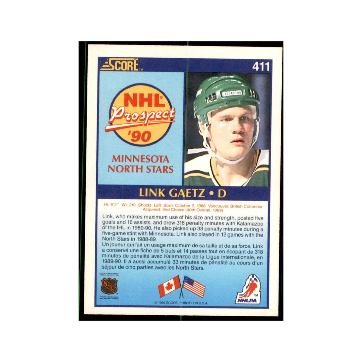 1990 Score Canadian Link Gaetz Hockey Cards #411