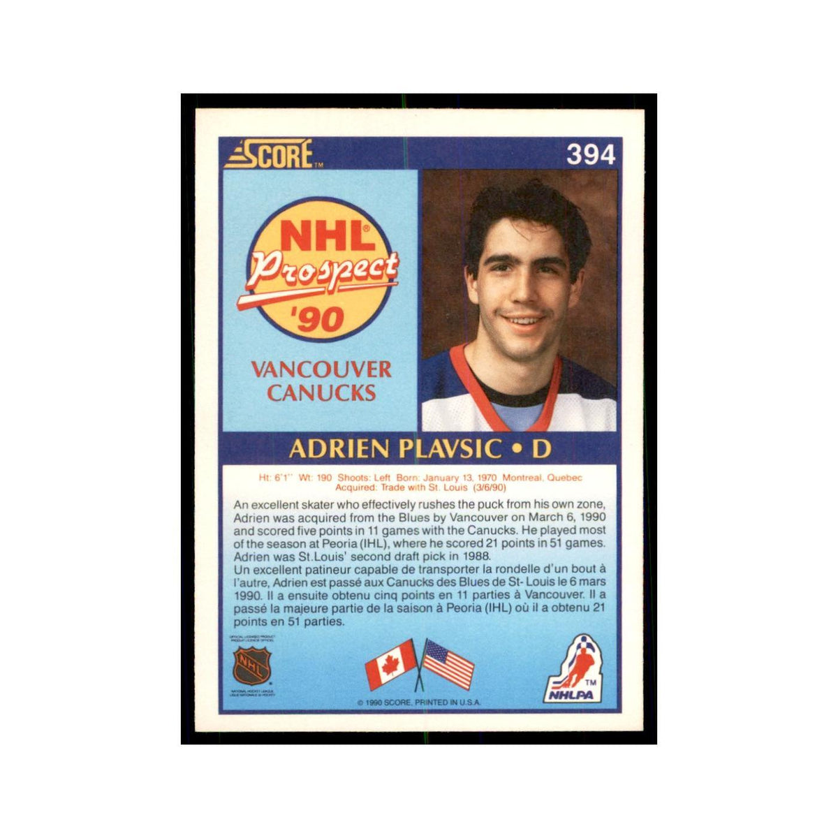 1990 Score Canadian Adrien Plavsic Hockey Cards #394