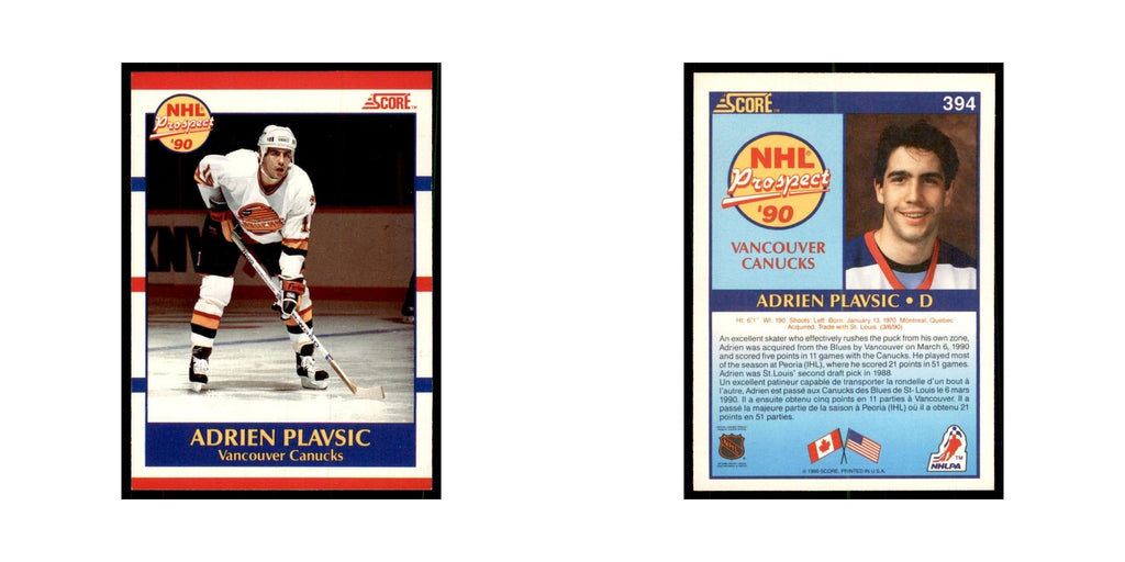 1990 Score Canadian Adrien Plavsic Hockey Cards #394