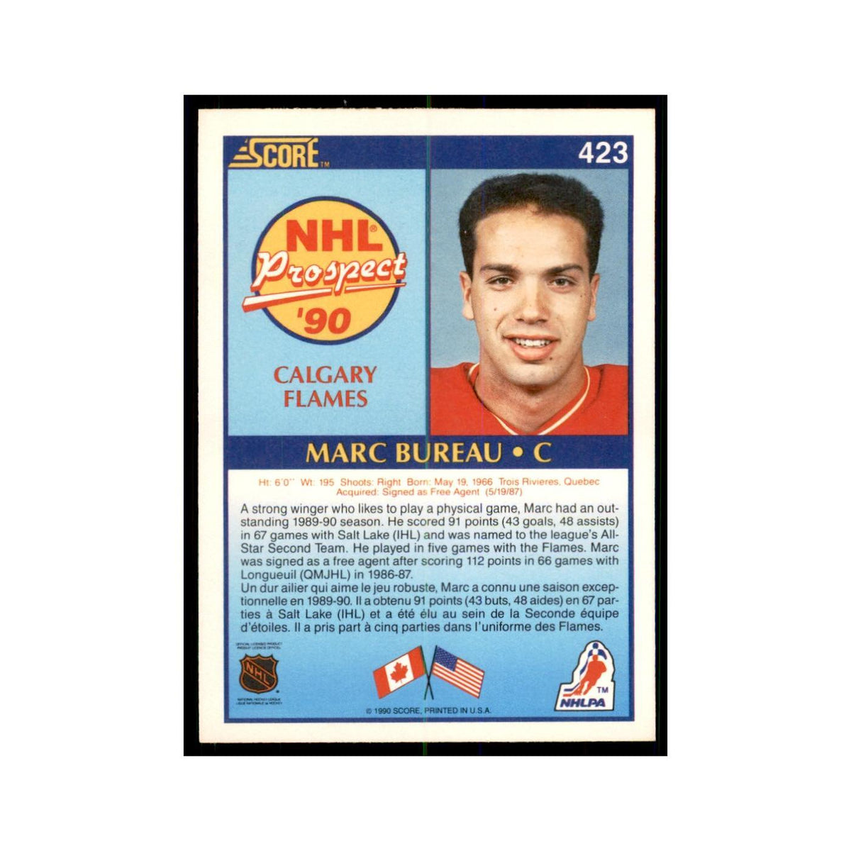 1990 Score Canadian Marc Bureau Hockey Cards #423