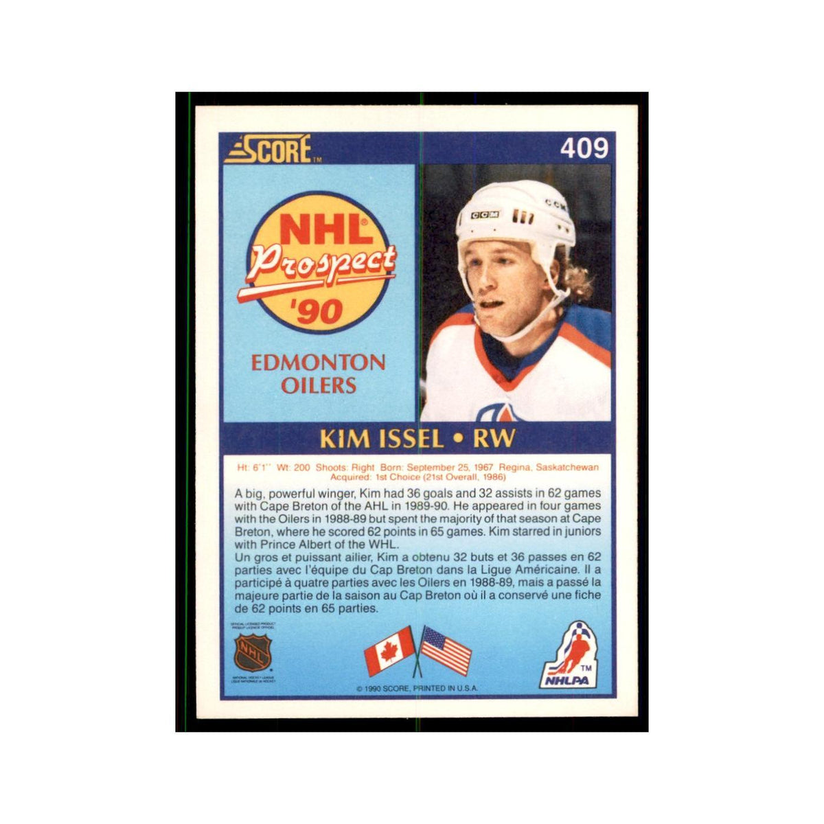 1990 Score Canadian Kim Issel Hockey Cards #409