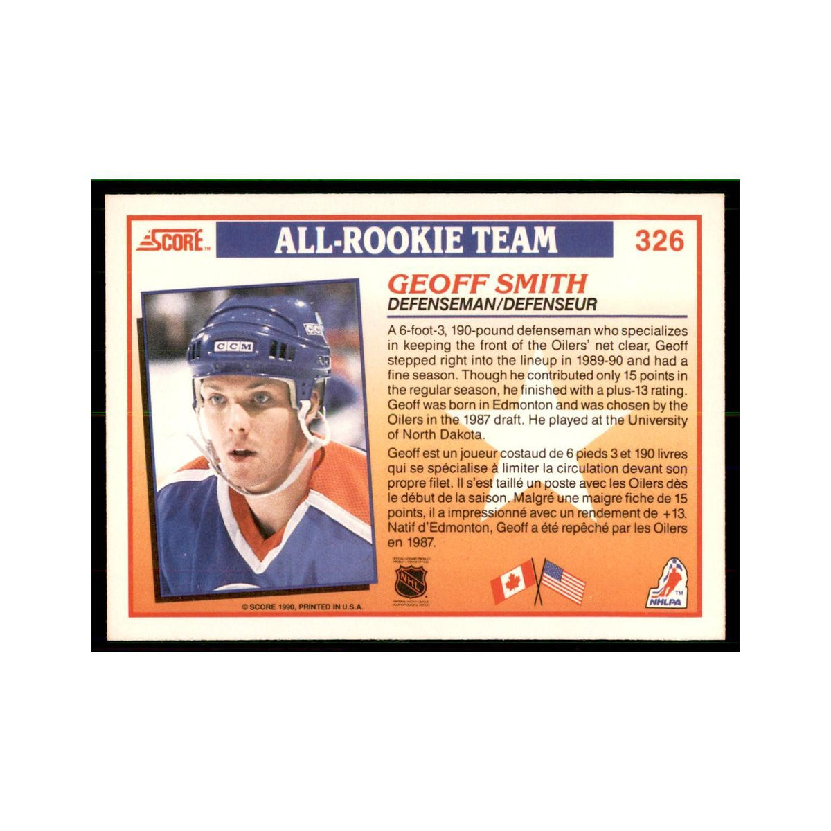1990 Score Canadian Geoff Smith RC Hockey Cards #326