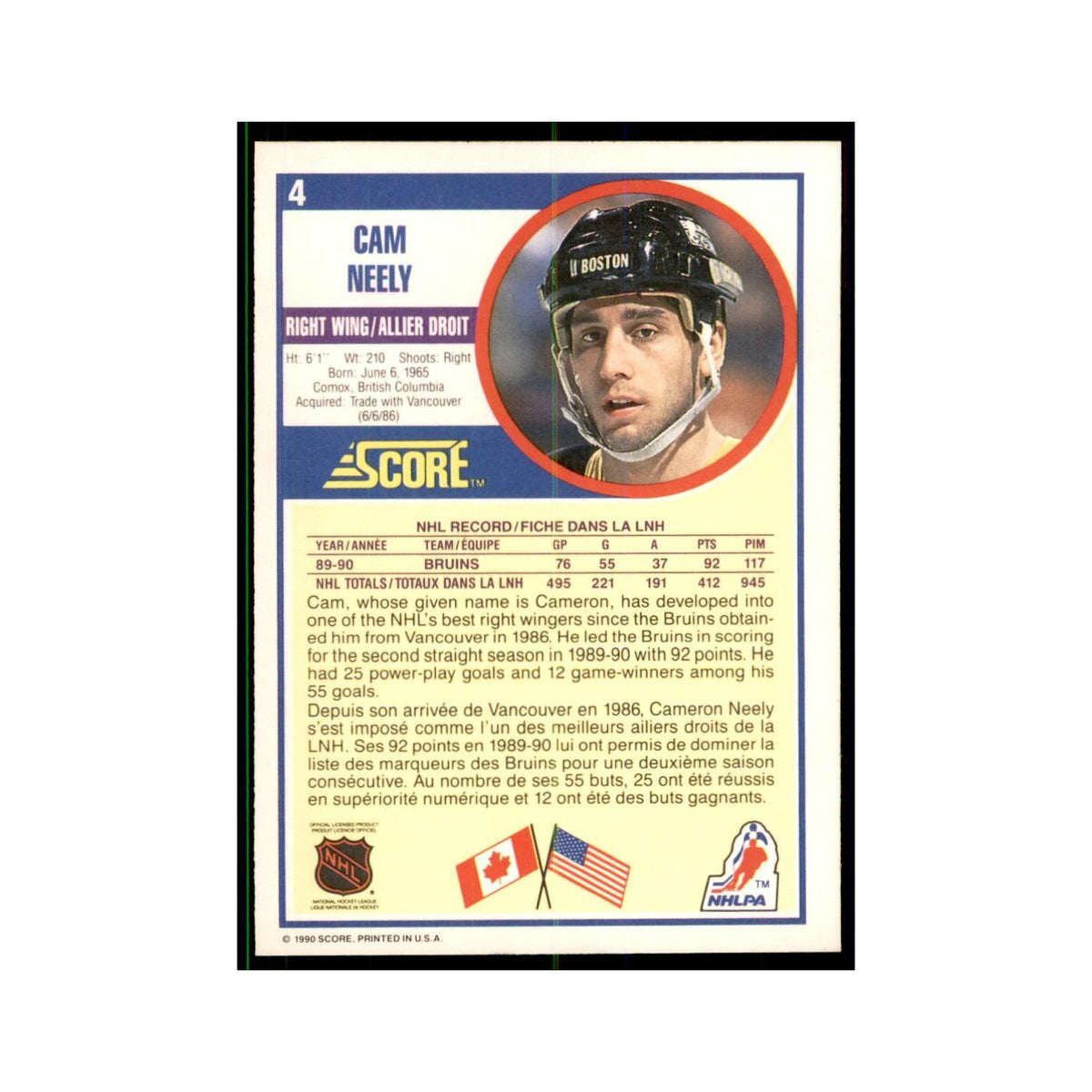 1990 Score Canadian Cam Neely Hockey Cards #4