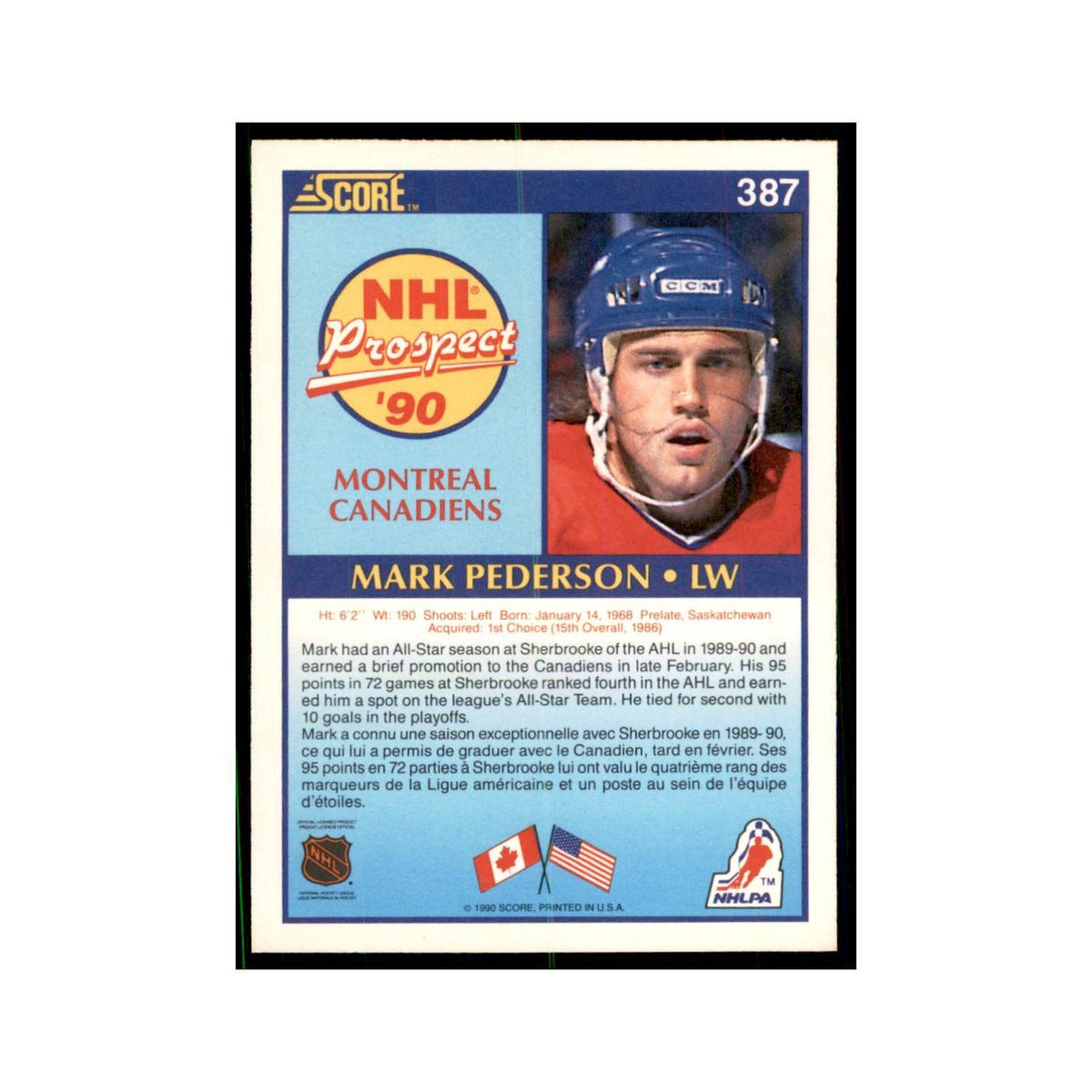 1990 Score Canadian Mark Pederson Hockey Cards #387