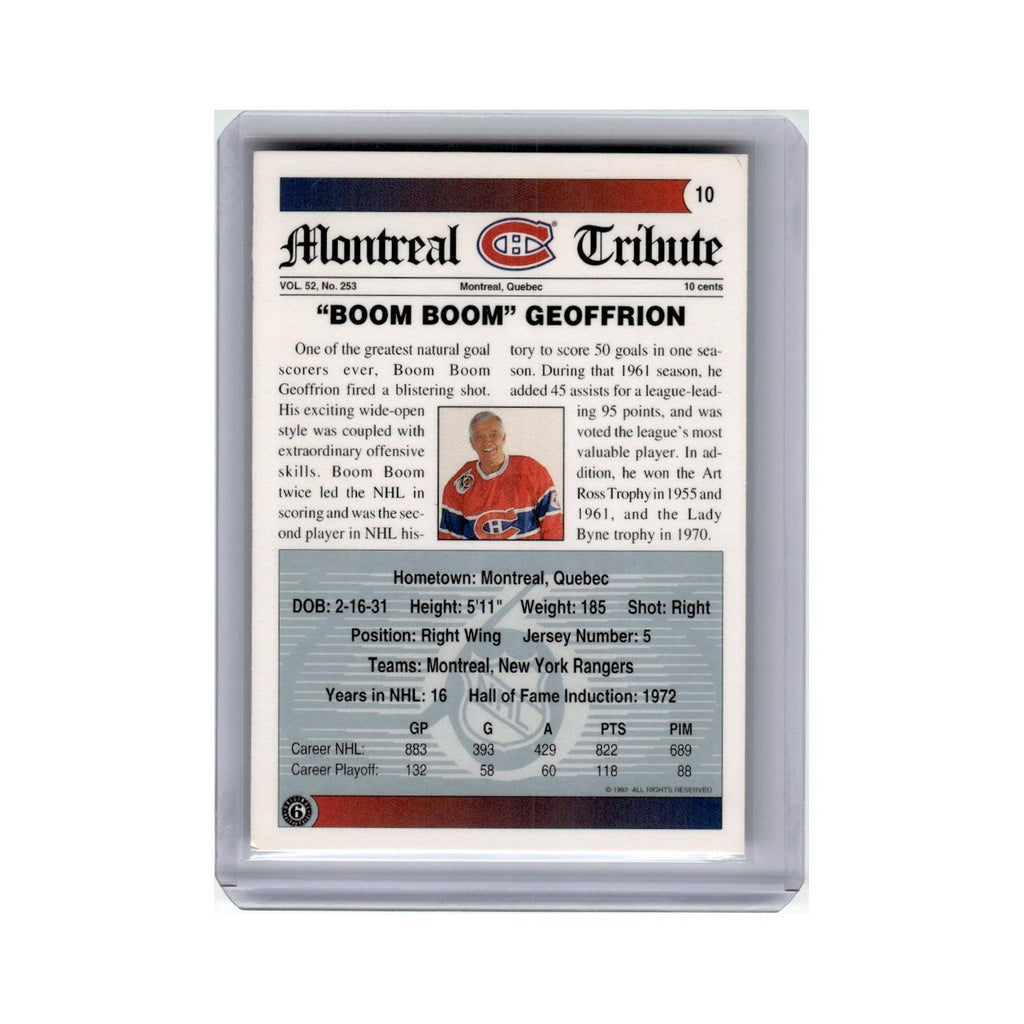 Bernie Geoffrion 1991 Ultimate Original 6 #10 Montreal Canadiens Hockey Card NM