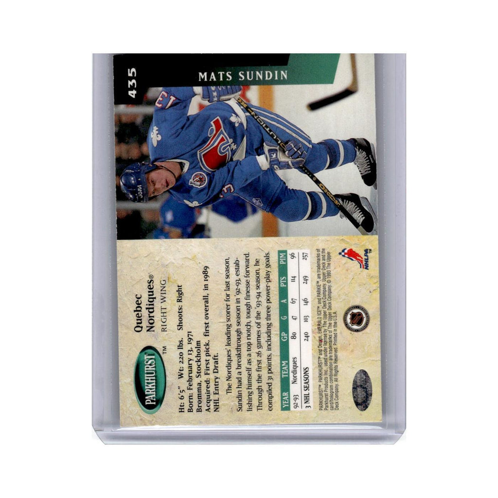 Mats Sundin 1993 Parkhurst #435 Quebec Nordiques Hockey Card NM