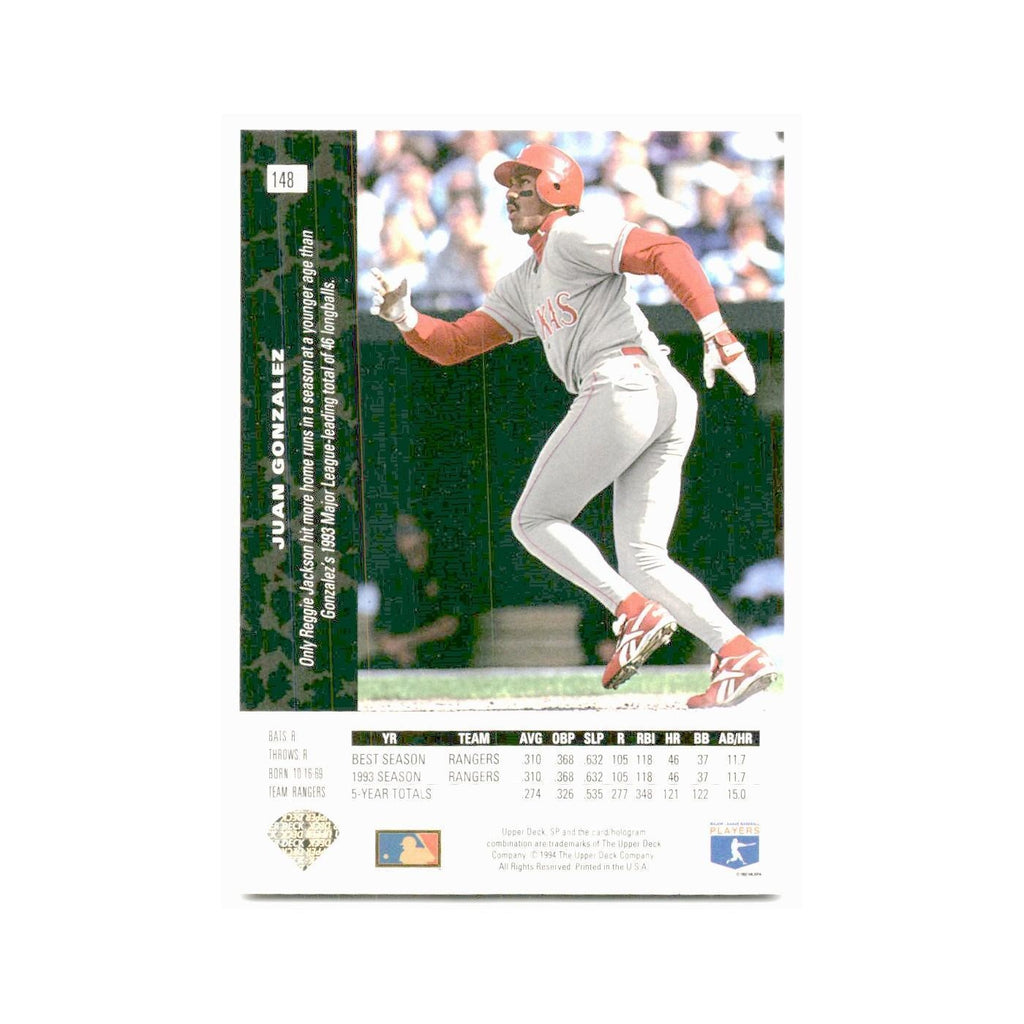 Juan Gonzalez 1994 SP #148 Texas Rangers Baseball Card NM