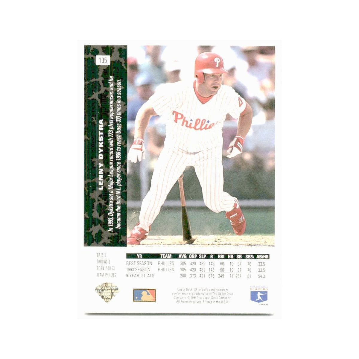 Lenny Dykstra 1994 SP #135 Philadelphia Phillies Baseball Card NM