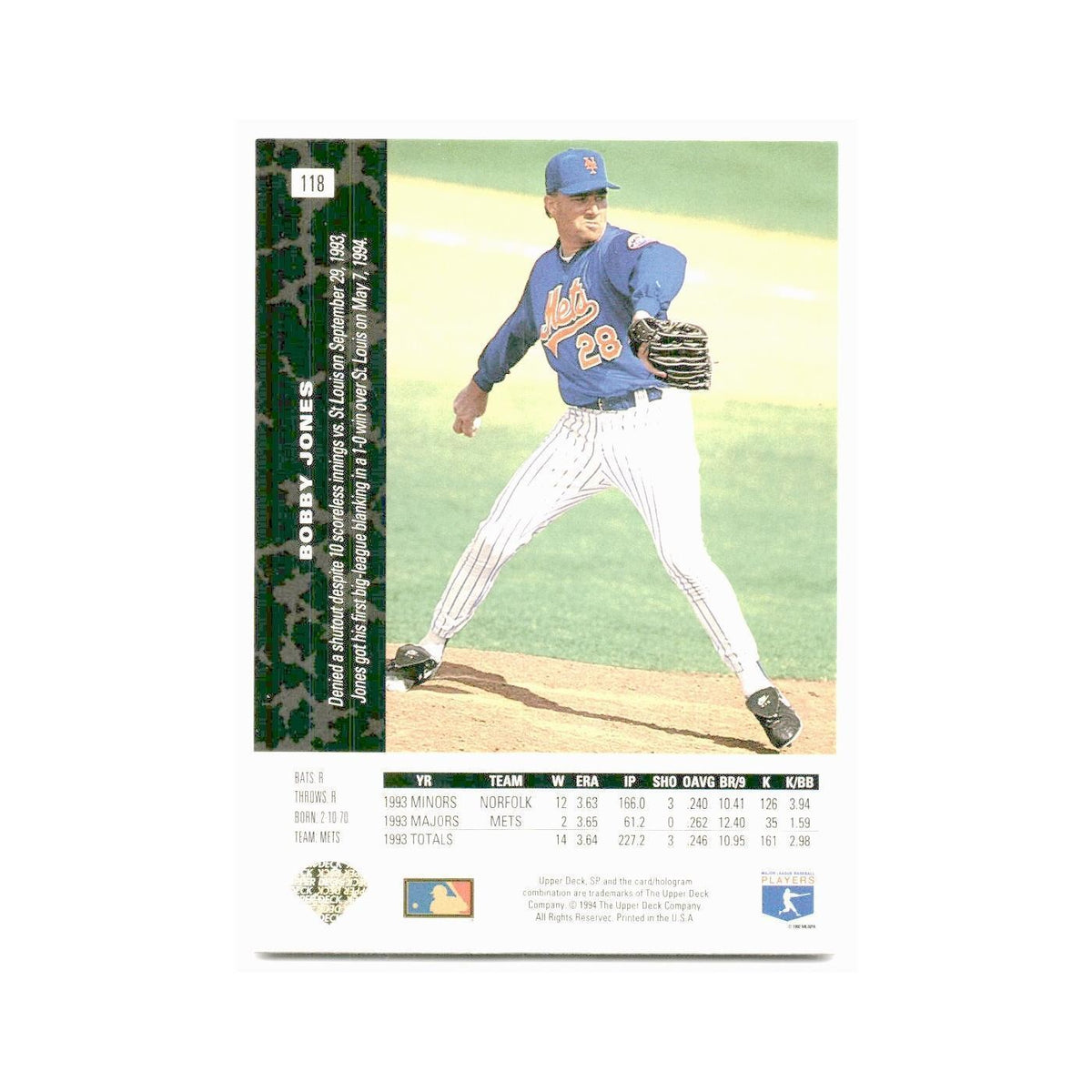 Bobby Jones 1994 SP #118 New York Mets Baseball Card NM
