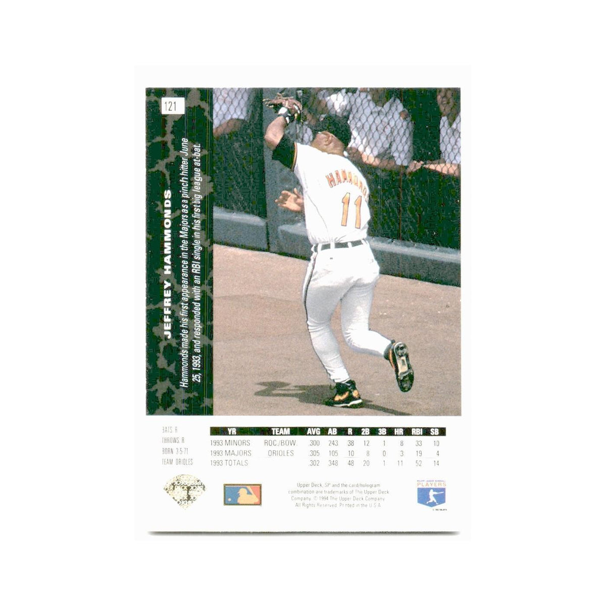 Jeffrey Hammonds 1994 SP #121 Baltimore Orioles Baseball Card NM