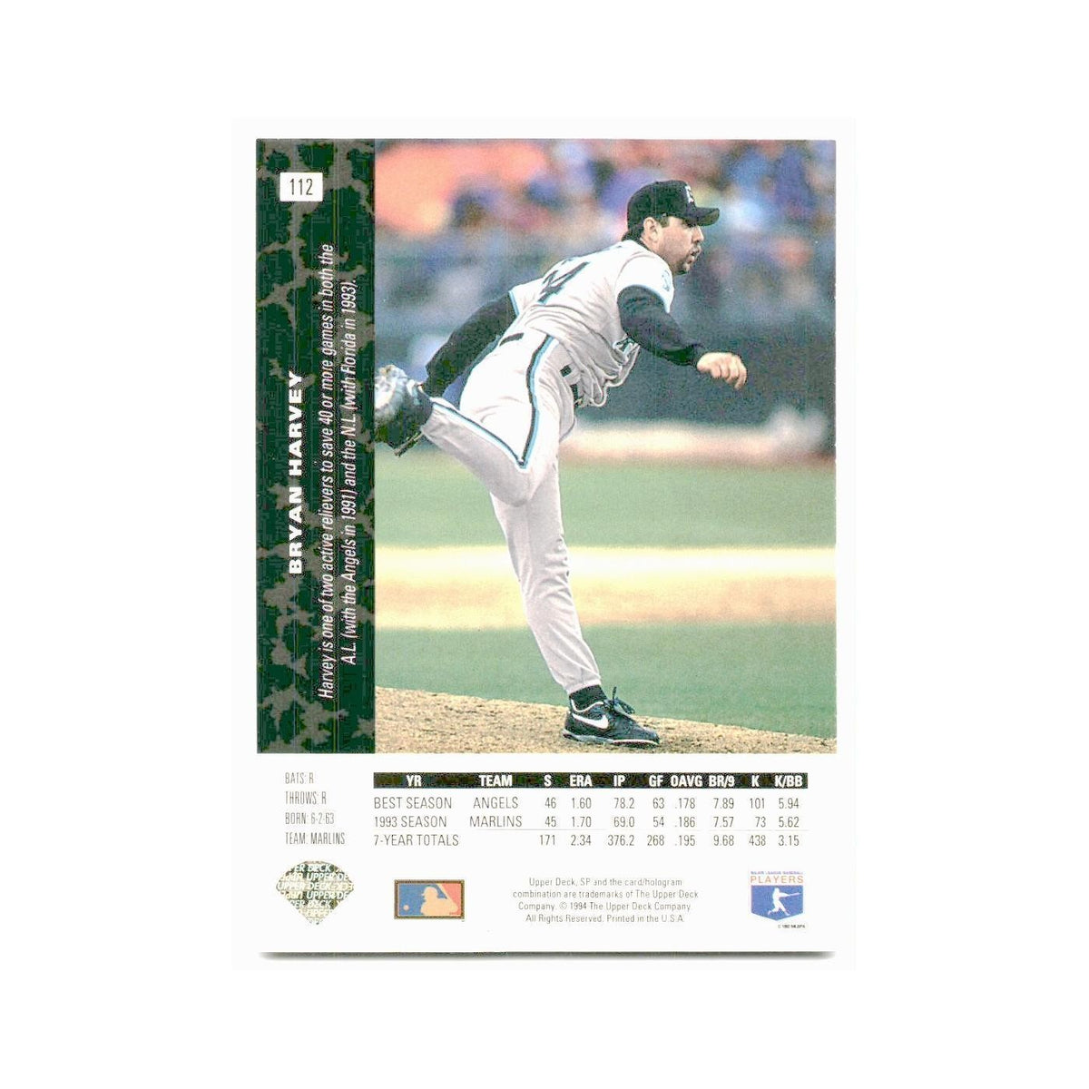Bryan Harvey 1994 SP #112 Florida Marlins Baseball Card NM