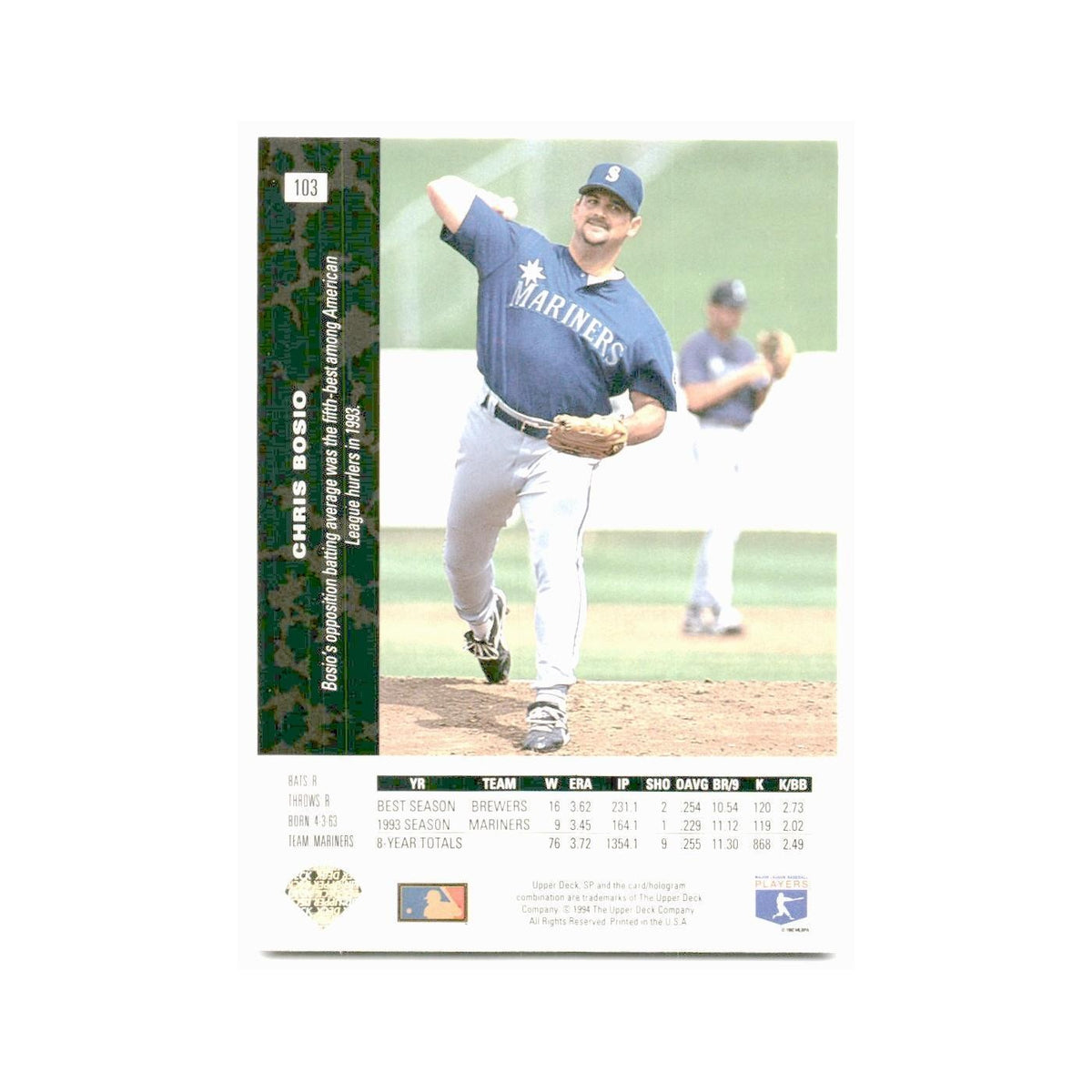 Chris Bosio 1994 SP #103 Seattle Mariners Baseball Card NM