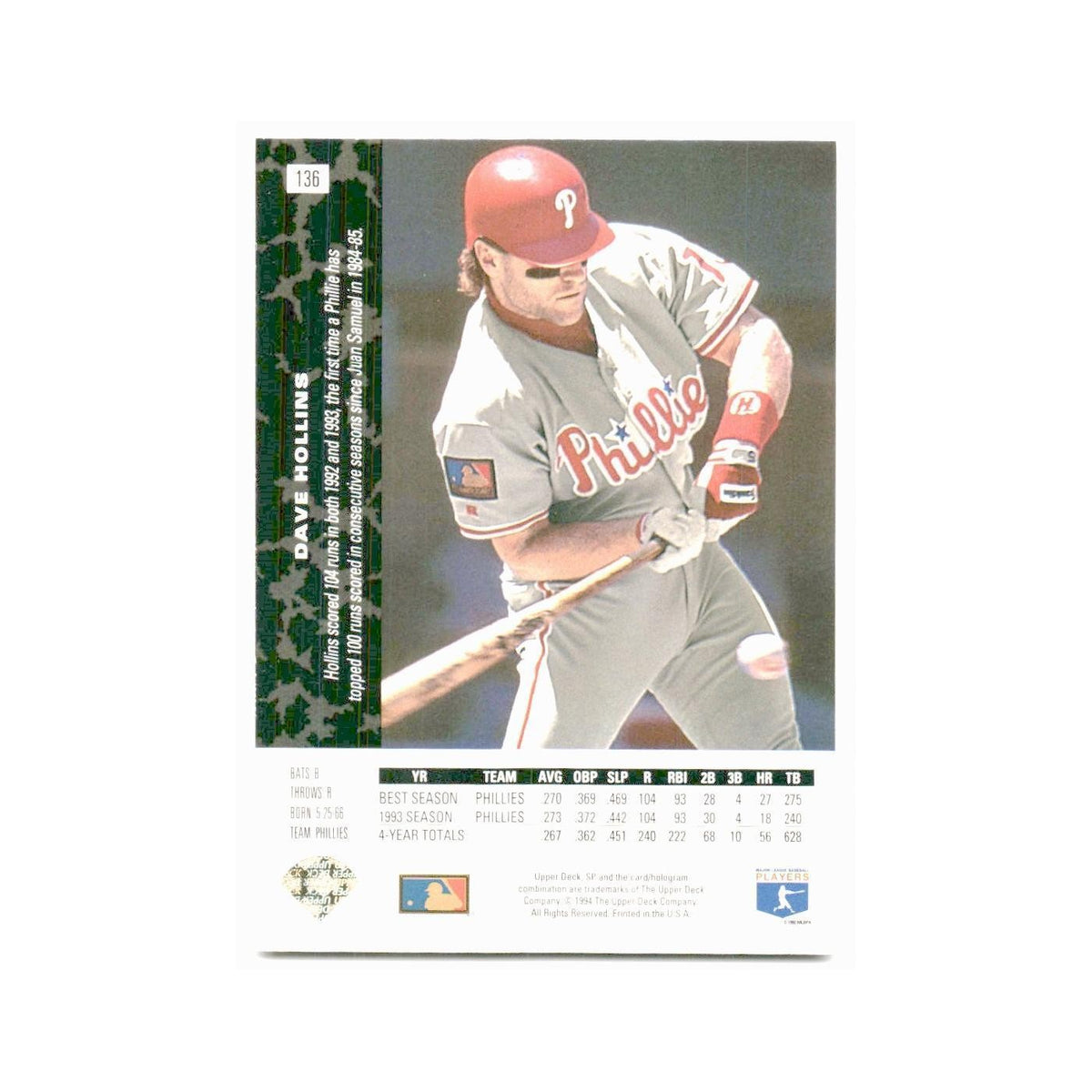 Dave Hollins 1994 SP #136 Philadelphia Phillies Baseball Card NM