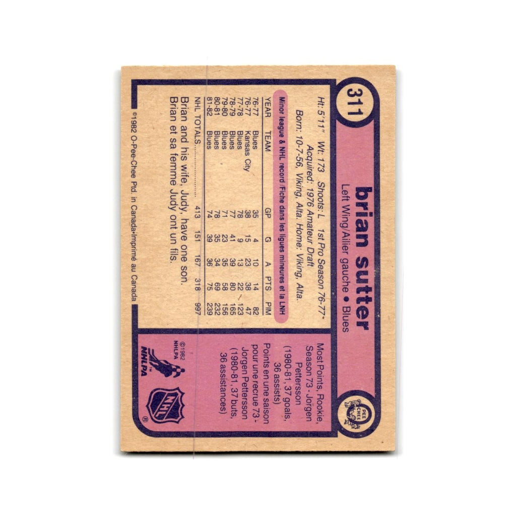 1982 O-Pee-Chee Brian Sutter St. Louis Blues #311