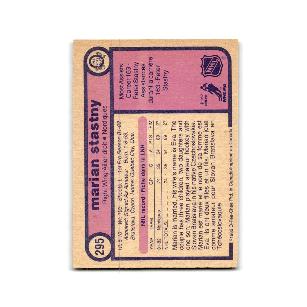 1982 O-Pee-Chee Marian Stastny RC Quebec Nordiques #295