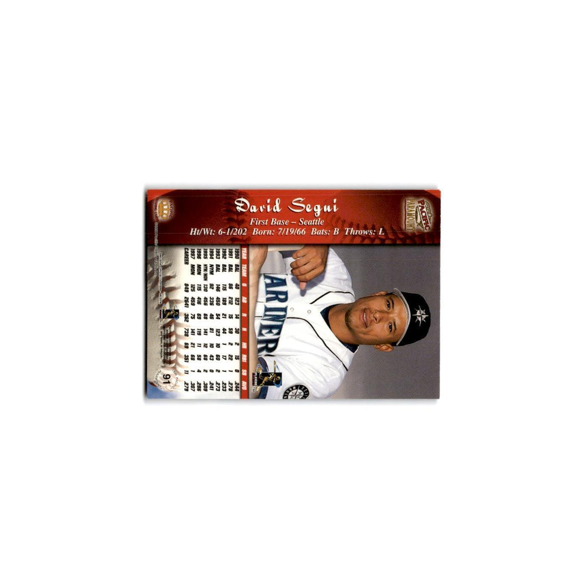 1998 Pacific Paramount Gold David Segui Mariners #91