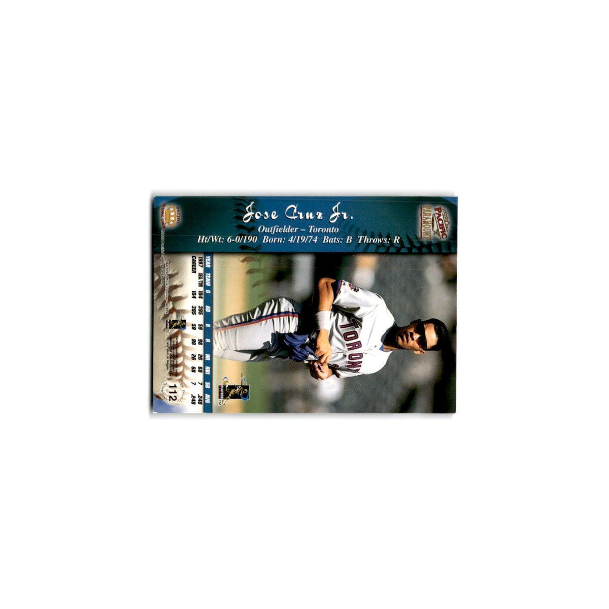 1998 Pacific Paramount Jose Cruz Jr. Blue Jays #112